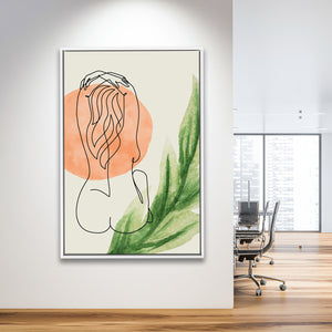 Back Pose Of Lady Bathroom Art Framed Canvas Prints Wall Art, Floating Frame, Large Canvas Home Decor