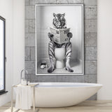 Tiger Framed Canvas Prints Wall Art, Funny Bathroom Decor, Tiger In Toilet