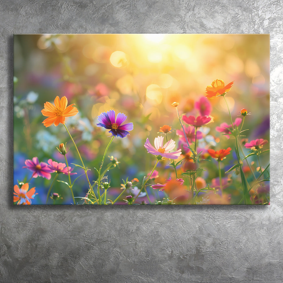 Wildflower in sunser, Bright Floral Art, Canvas Print Wall Art Home Decor, Painting Canvas Art Print