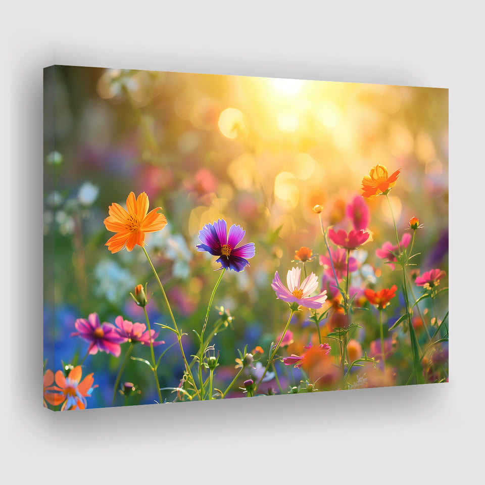 Wildflower in sunser, Bright Floral Art, Canvas Print Wall Art Home Decor, Painting Canvas Art Print