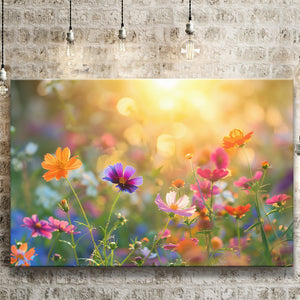 Wildflower in sunser, Bright Floral Art, Canvas Print Wall Art Home Decor, Painting Canvas Art Print