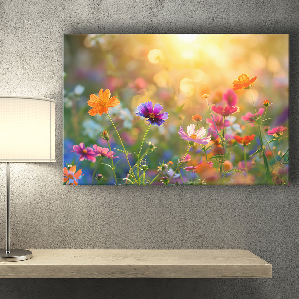 Wildflower in sunser, Bright Floral Art, Canvas Print Wall Art Home Decor, Painting Canvas Art Print