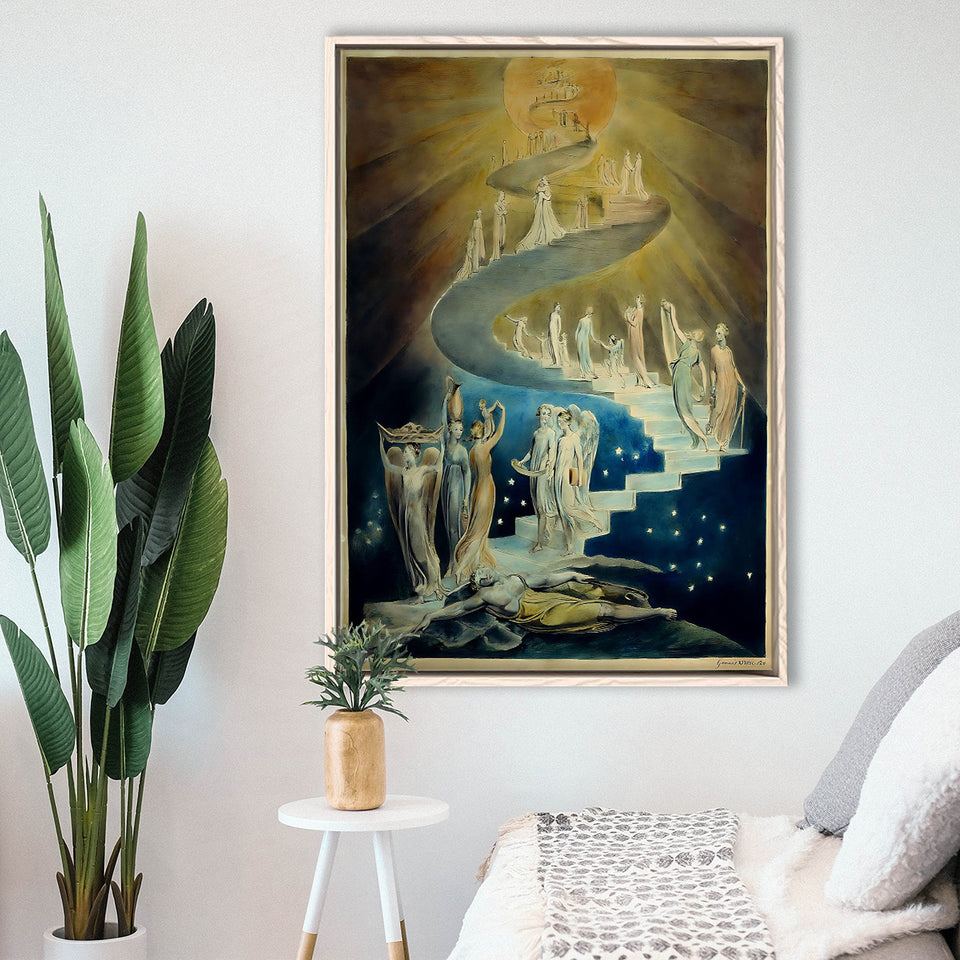 William Blake Canvas Wall Art Jacob'S Ladder Fine Art Print,Framed Canvas Prints Wall Art Decor, Floating Frame