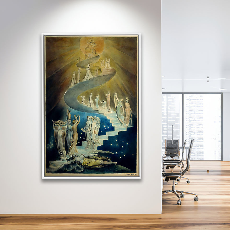 William Blake Canvas Wall Art Jacob'S Ladder Fine Art Print,Framed Canvas Prints Wall Art Decor, Floating Frame
