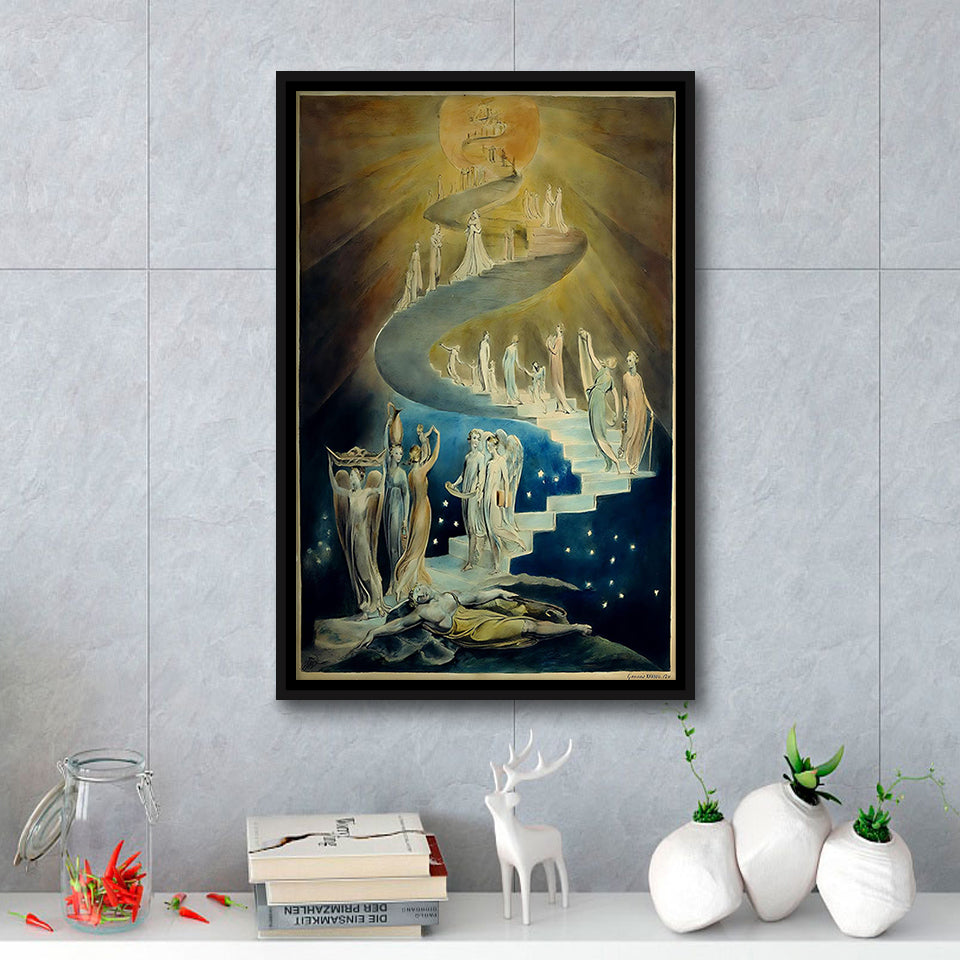 William Blake Canvas Wall Art Jacob'S Ladder Fine Art Print,Framed Canvas Prints Wall Art Decor, Floating Frame