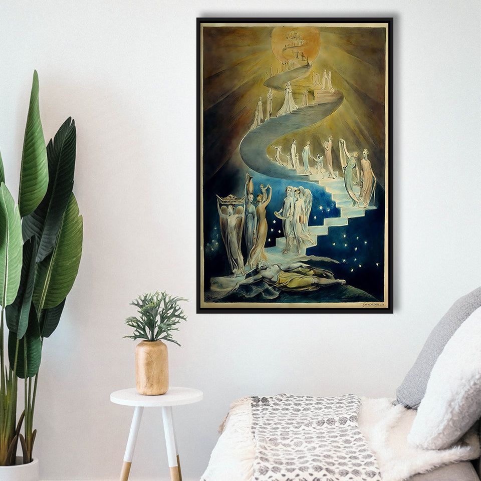 William Blake Canvas Wall Art Jacob'S Ladder Fine Art Print,Framed Canvas Prints Wall Art Decor, Floating Frame