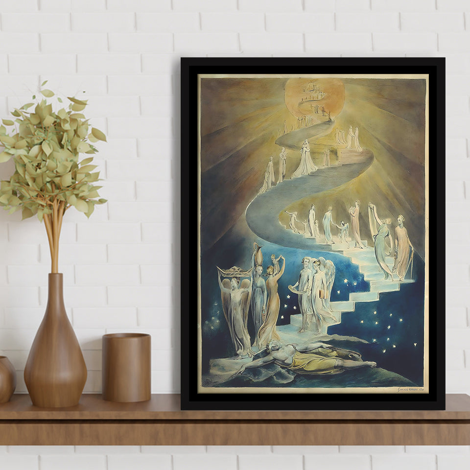 William Blake Canvas Wall Art Jacob'S Ladder Fine Art Print,Framed Canvas Prints Wall Art Decor, Floating Frame