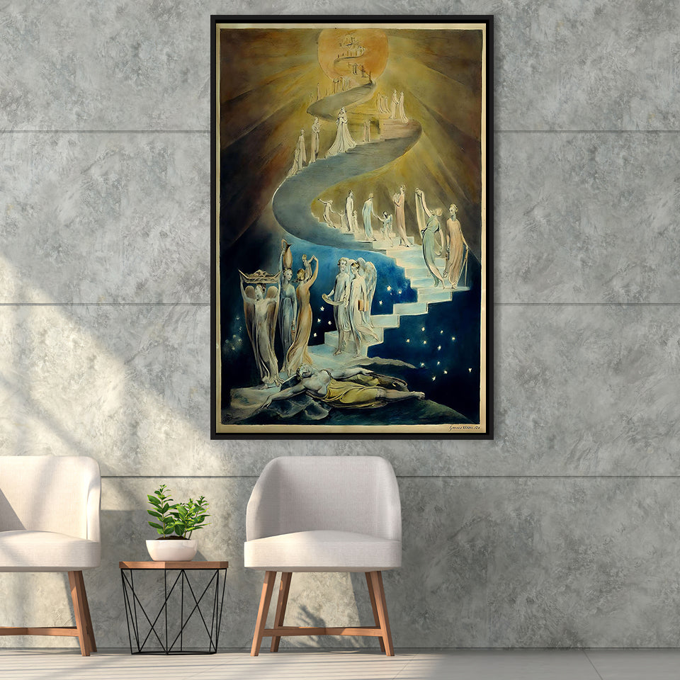 William Blake Canvas Wall Art Jacob'S Ladder Fine Art Print,Framed Canvas Prints Wall Art Decor, Floating Frame