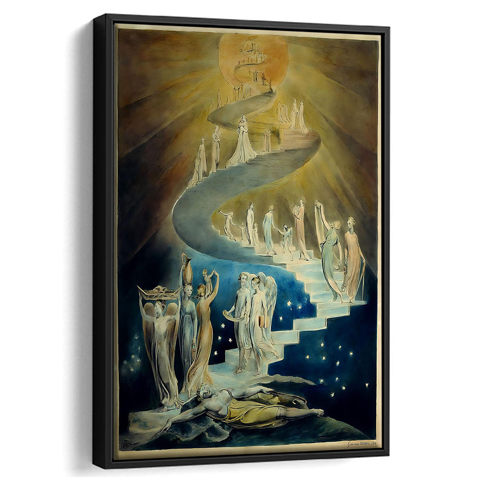 William Blake Canvas Wall Art Jacob'S Ladder Fine Art Print,Framed Canvas Prints Wall Art Decor, Floating Frame