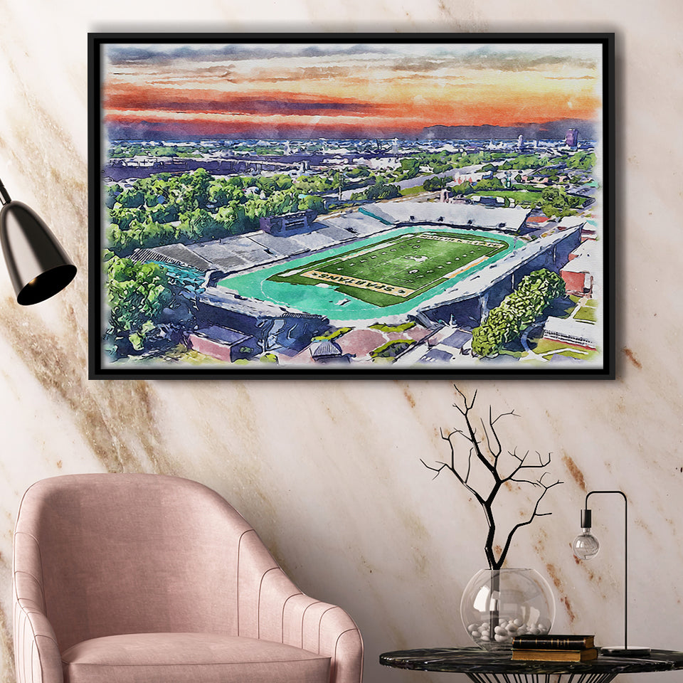 William Dick Price Stadium WaterColor Framed Canvas Prints, Norfolk Virginia Watercolor, Stadium Art Gifts, Floating Frame