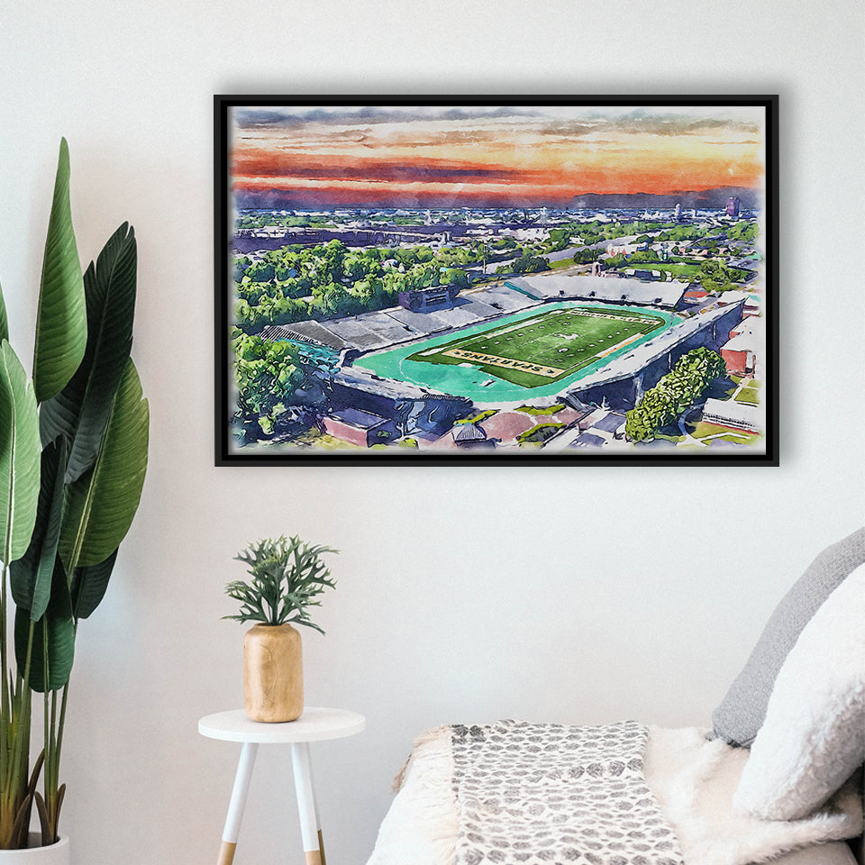 William Dick Price Stadium WaterColor Framed Canvas Prints, Norfolk Virginia Watercolor, Stadium Art Gifts, Floating Frame