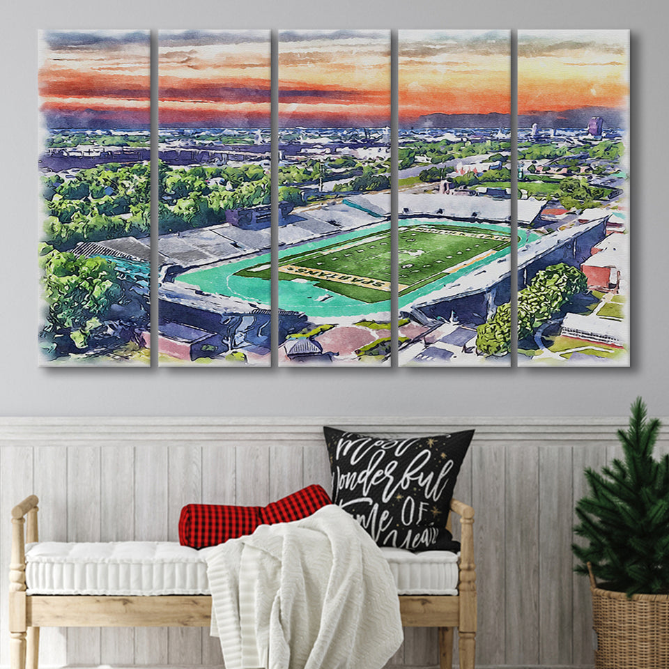 William Dick Price Stadium WaterColor 5 Panels B Mixed Canvas Prints, Extra Large, Norfolk Virginia Watercolor