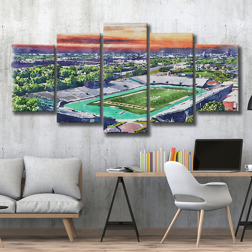 William Dick Price Stadium WaterColor 5 Panels Mix Canvas Prints, Norfolk Virginia Watercolor, Large Stadium Canvas
