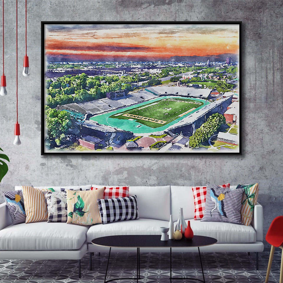 William Dick Price Stadium WaterColor Framed Canvas Prints, Norfolk Virginia Watercolor, Stadium Art Gifts, Floating Frame