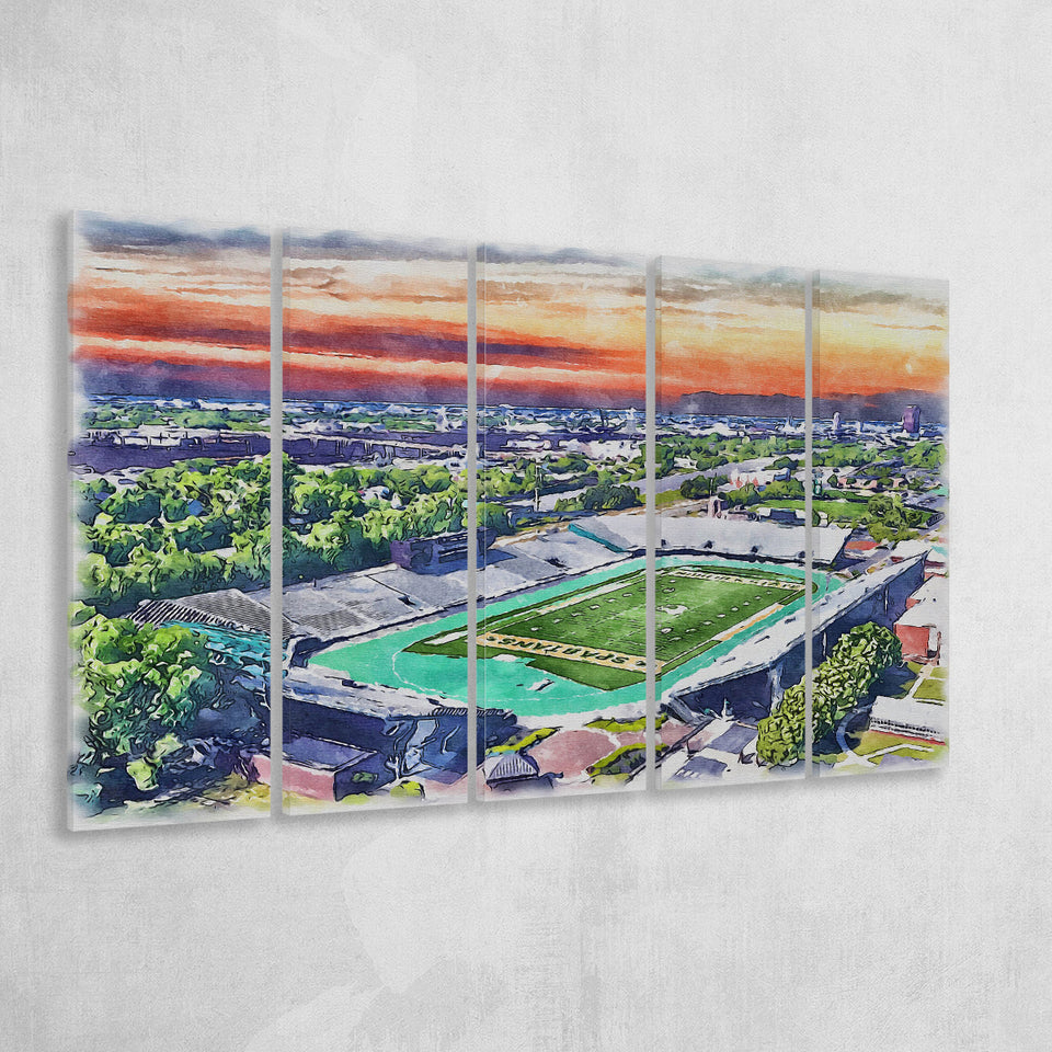 William Dick Price Stadium WaterColor 5 Panels B Mixed Canvas Prints, Extra Large, Norfolk Virginia Watercolor