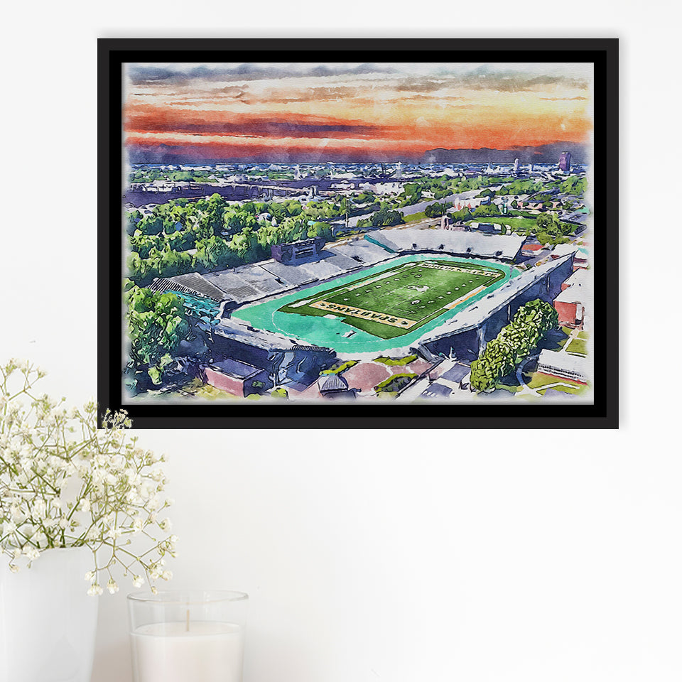 William Dick Price Stadium WaterColor Framed Canvas Prints, Norfolk Virginia Watercolor, Stadium Art Gifts, Floating Frame
