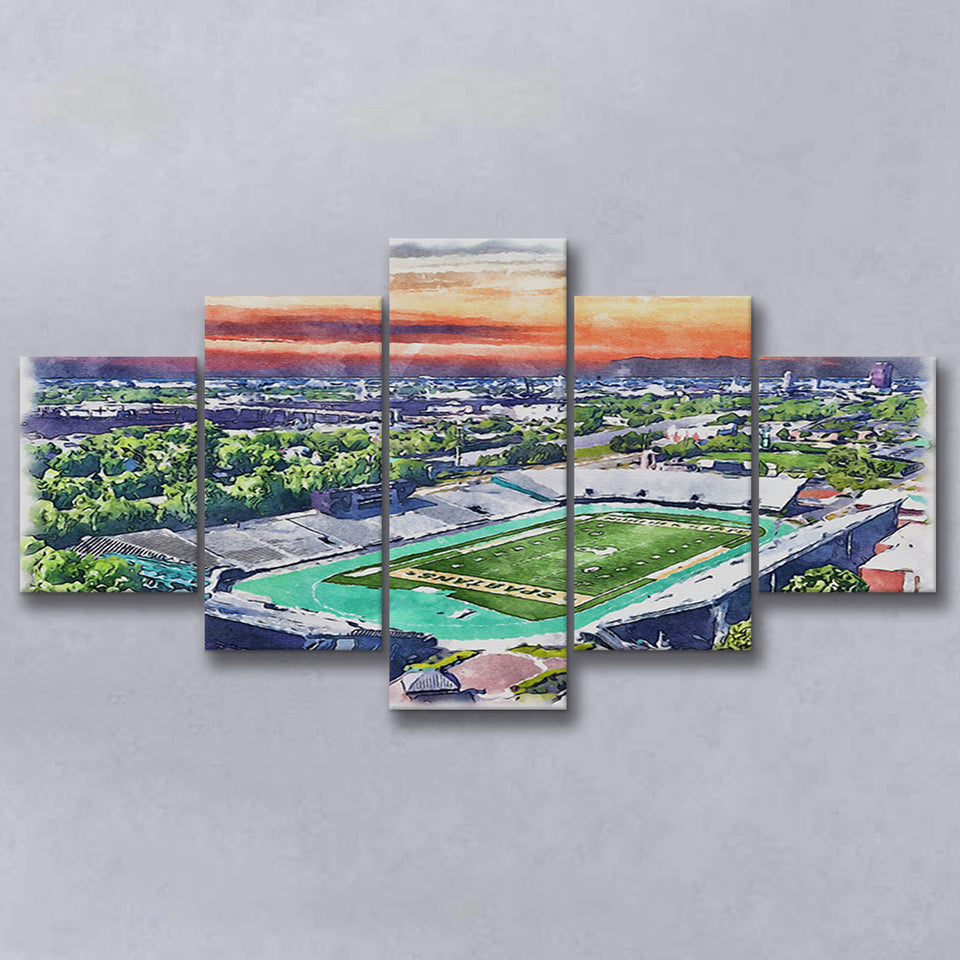 William Dick Price Stadium WaterColor 5 Panels Mix Canvas Prints, Norfolk Virginia Watercolor, Large Stadium Canvas
