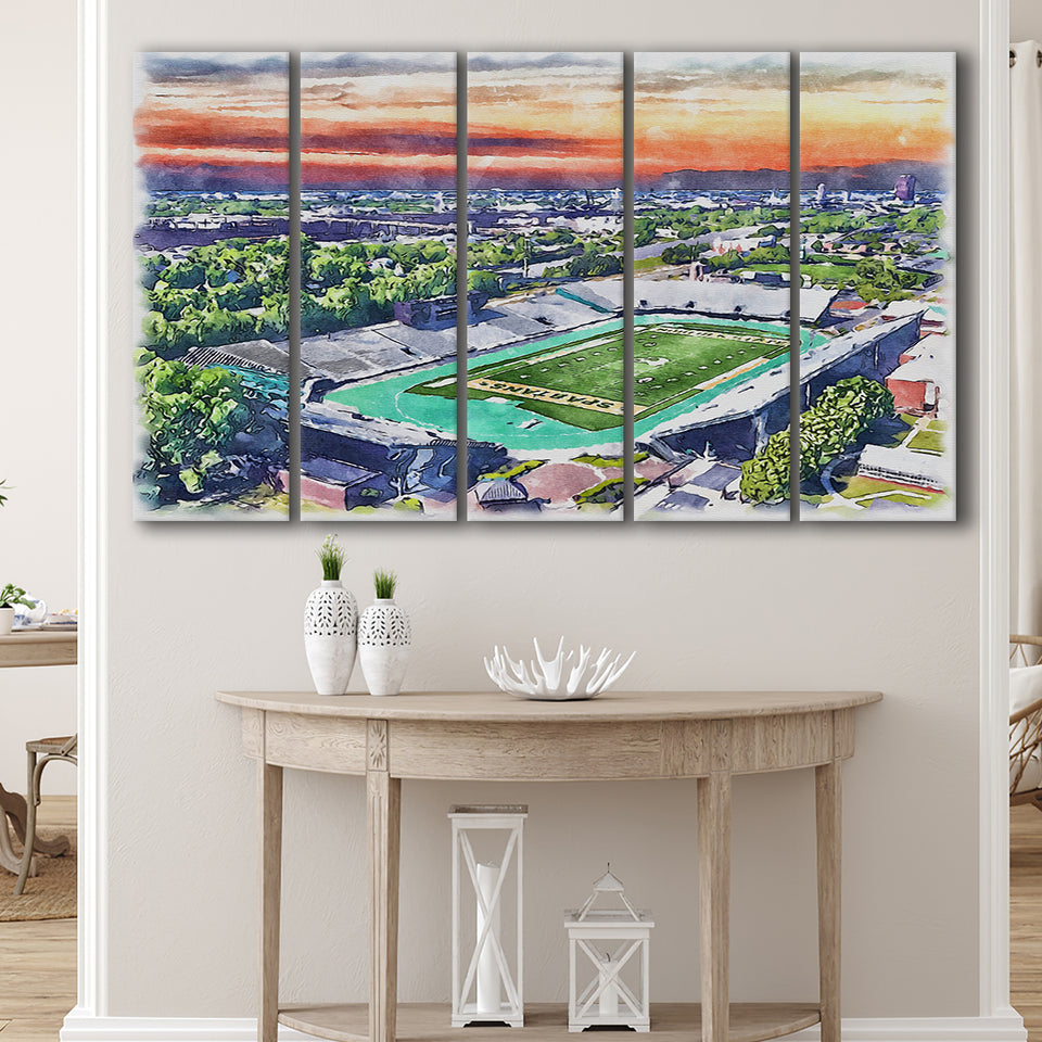 William Dick Price Stadium WaterColor 5 Panels B Mixed Canvas Prints, Extra Large, Norfolk Virginia Watercolor