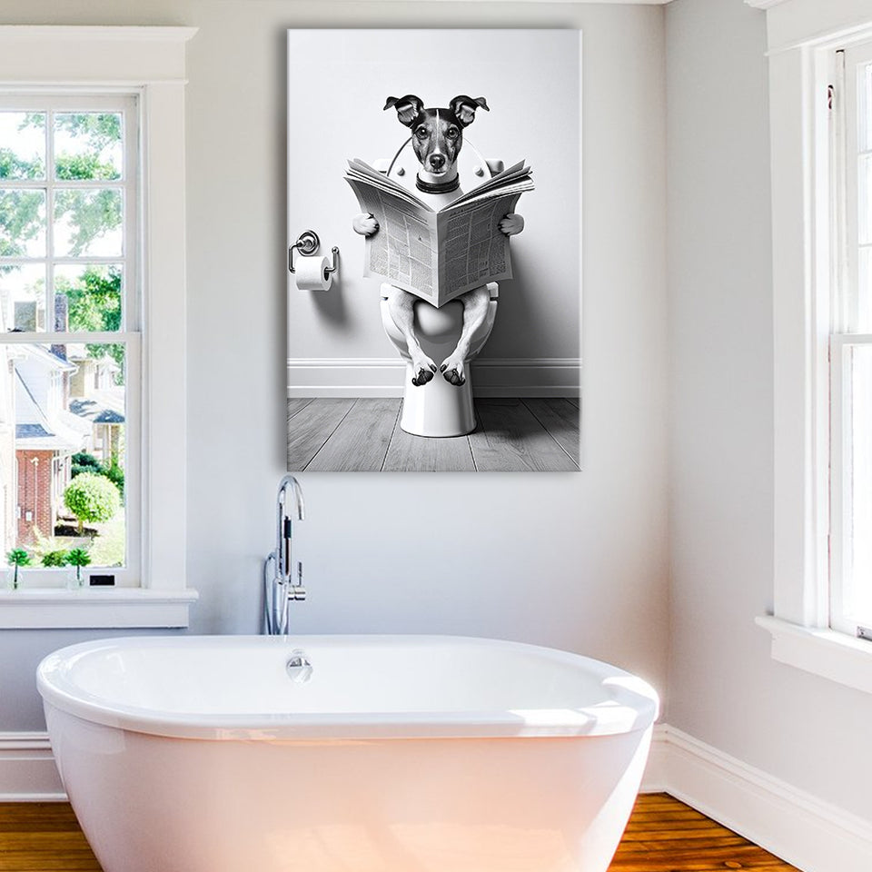 Wire Fox 1 Terrier Canvas Prints Wall Art, Funny Bathroom Decor, Terrier in Toilet