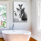 Wire Fox 1 Terrier Canvas Prints Wall Art, Funny Bathroom Decor, Terrier in Toilet