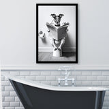 Wire Fox 1 Terrier Framed Art Print Wall Decor, Funny Bathroom Decor, Terrier In Toilet
