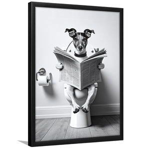 Wire Fox 1 Terrier Framed Art Print Wall Decor, Funny Bathroom Decor, Terrier In Toilet