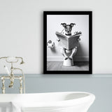 Wire Fox 1 Terrier Framed Art Print Wall Decor, Funny Bathroom Decor, Terrier In Toilet