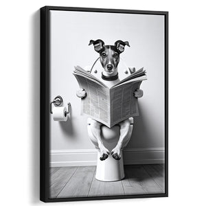 Wire Fox 1 Terrier Framed Canvas Prints Wall Art, Funny Bathroom Decor, Terrier In Toilet