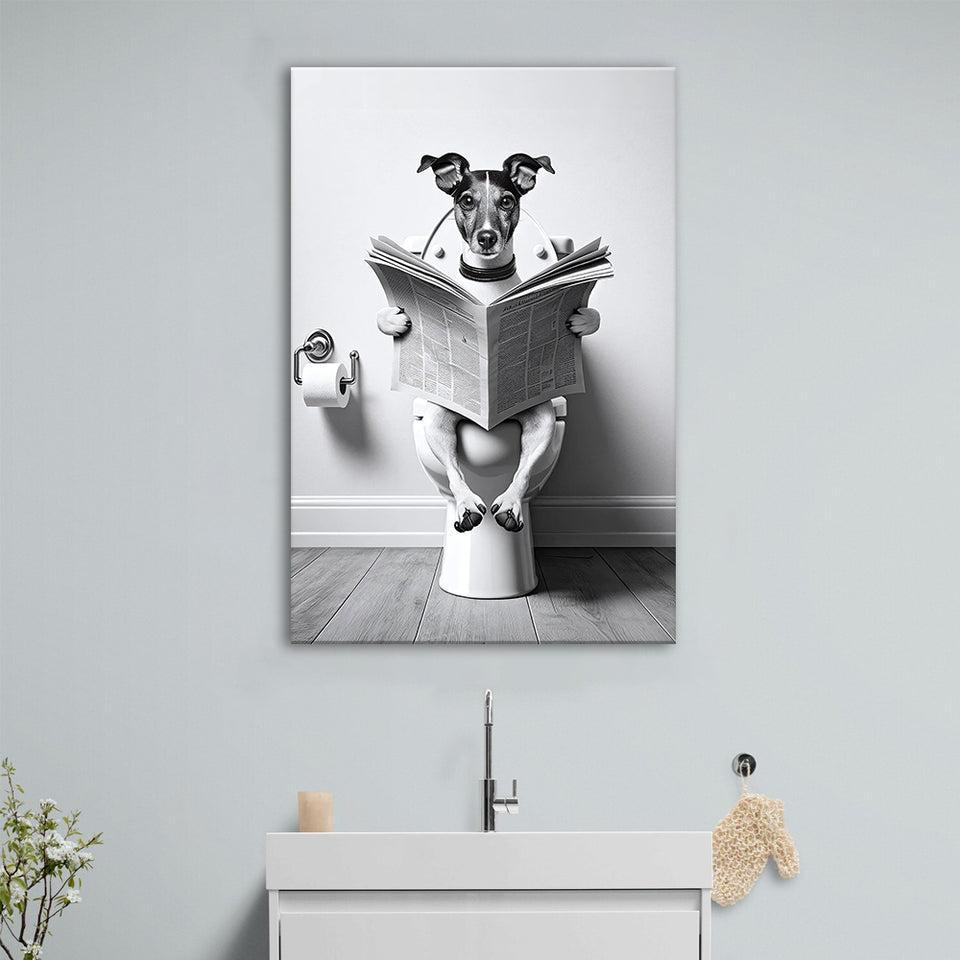 Wire Fox 1 Terrier Canvas Prints Wall Art, Funny Bathroom Decor, Terrier in Toilet