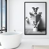 Wire Fox 1 Terrier Framed Art Print Wall Decor, Funny Bathroom Decor, Terrier In Toilet