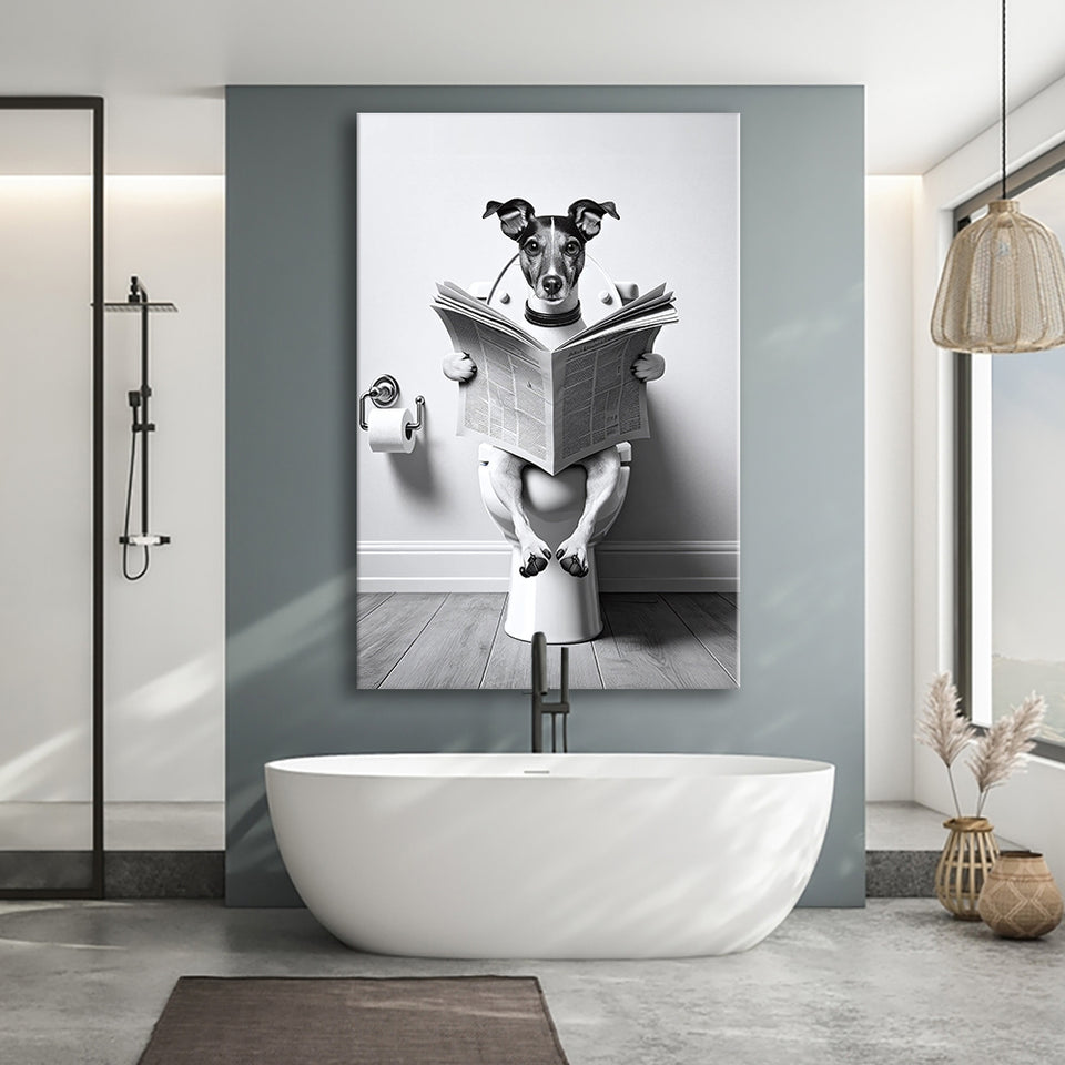 Wire Fox 1 Terrier Canvas Prints Wall Art, Funny Bathroom Decor, Terrier in Toilet