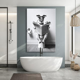 Wire Fox 1 Terrier Canvas Prints Wall Art, Funny Bathroom Decor, Terrier in Toilet