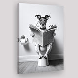 Wire Fox 1 Terrier Canvas Prints Wall Art, Funny Bathroom Decor, Terrier in Toilet