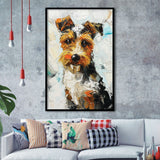 Wire Fox Terrier Cute Dog Portrait Painting, Framed Art Print Wall Decor, Framed Picture