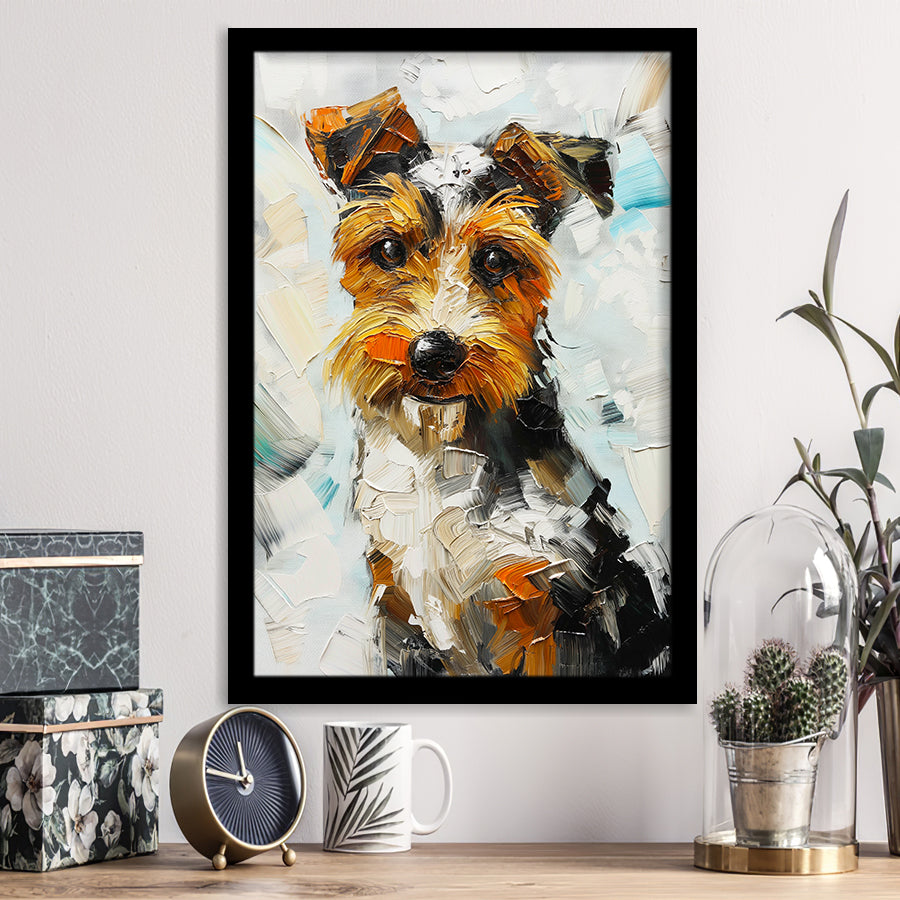 Wire Fox Terrier Cute Dog Portrait Painting, Framed Art Print Wall Decor, Framed Picture