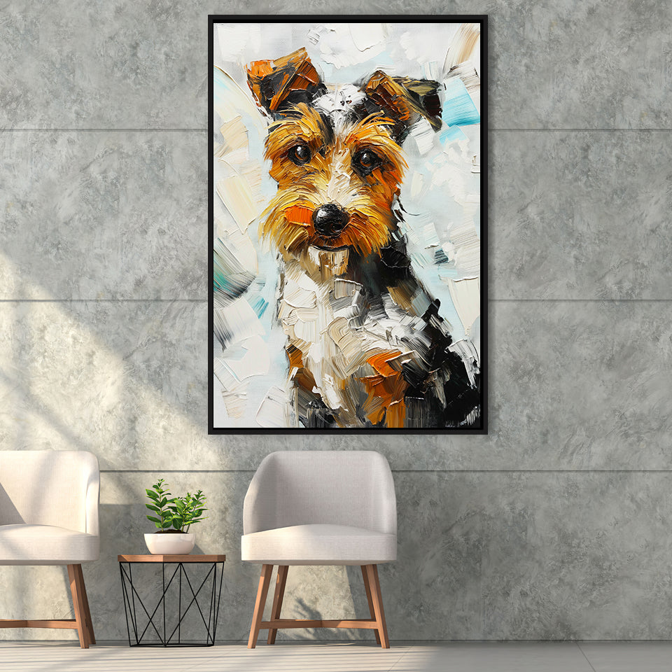 Wire Fox Terrier Cute Dog Portrait Painting, Framed Canvas Painting, Framed Canvas Prints Wall Art Decor