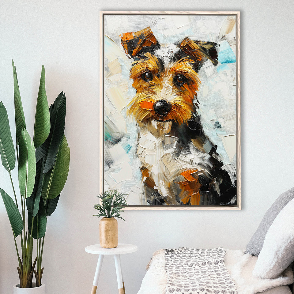 Wire Fox Terrier Cute Dog Portrait Painting, Framed Canvas Painting, Framed Canvas Prints Wall Art Decor