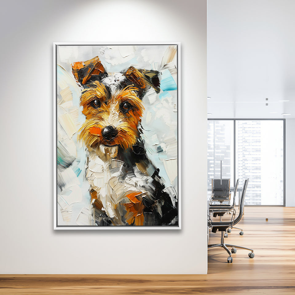 Wire Fox Terrier Cute Dog Portrait Painting, Framed Canvas Painting, Framed Canvas Prints Wall Art Decor