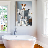 Wire Fox Terrier Canvas Prints Wall Art, Funny Bathroom Decor, Terrier in Toilet