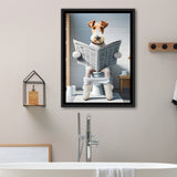 Wire Fox Terrier Framed Canvas Prints Wall Art, Funny Bathroom Decor, Terrier In Toilet