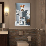 Wire Fox Terrier Canvas Prints Wall Art, Funny Bathroom Decor, Terrier in Toilet