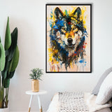 Wolf Painting Art Portrait Mixed Painting Color, Framed Canvas Prints Wall Art Decor, Floarting Frame Painting Canvas Art