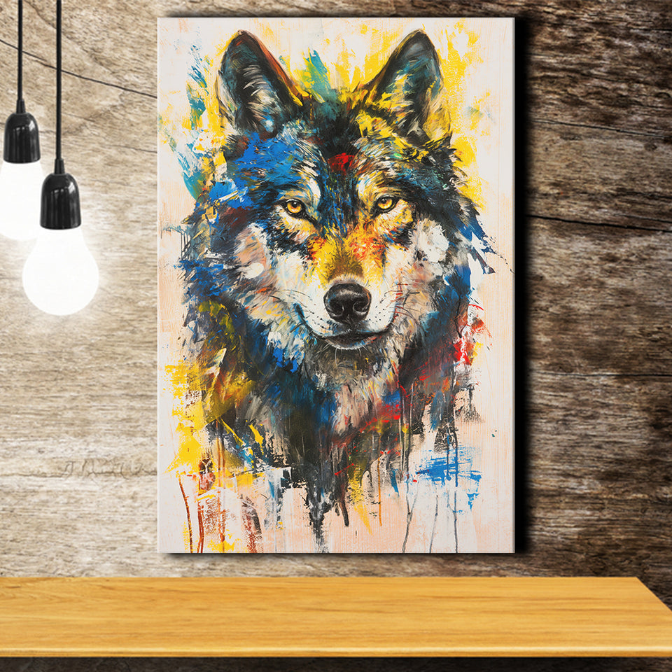 Wolf Painting Art Portrait Mixed Painting Color, Canvas Prints Wall Art Home Decor, Painting Canvas Art