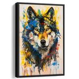 Wolf Painting Art Portrait Mixed Painting Color, Framed Canvas Prints Wall Art Decor, Floarting Frame Painting Canvas Art