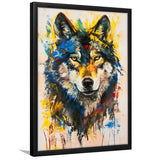 Wolf Painting Art Portrait Mixed Painting Color, Framed Art Prints Wall Decor, Picture Framed Painting