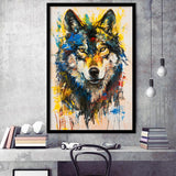 Wolf Painting Art Portrait Mixed Painting Color, Framed Art Prints Wall Decor, Picture Framed Painting