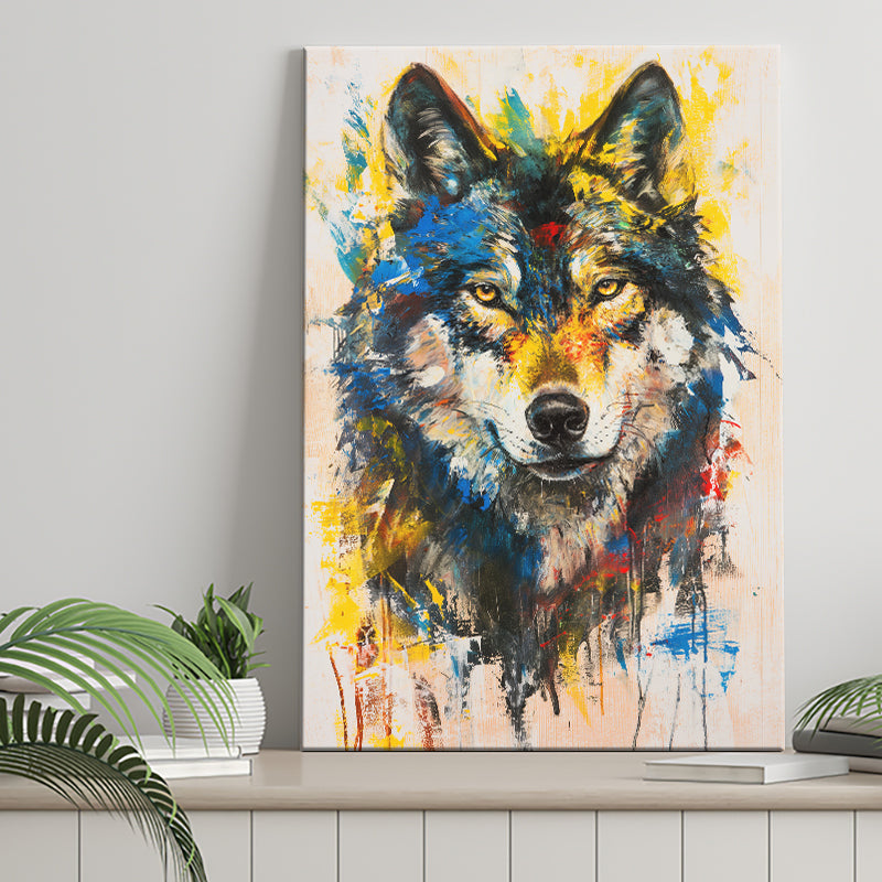 Wolf Painting Art Portrait Mixed Painting Color, Canvas Prints Wall Art Home Decor, Painting Canvas Art