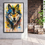Wolf Painting Art Portrait Mixed Painting Color, Framed Canvas Prints Wall Art Decor, Floarting Frame Painting Canvas Art