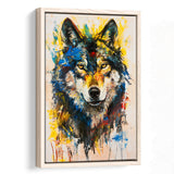 Wolf Painting Art Portrait Mixed Painting Color, Framed Canvas Prints Wall Art Decor, Floarting Frame Painting Canvas Art