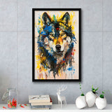 Wolf Painting Art Portrait Mixed Painting Color, Framed Canvas Prints Wall Art Decor, Floarting Frame Painting Canvas Art